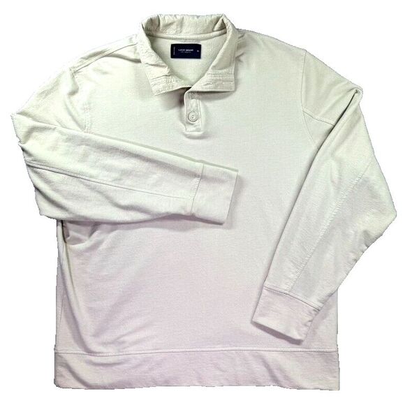 Lucky Brand Mens Shirt XL Beige Polo Resort Button Henley Preppy Golf LS Y2K EUC - Picture 1 of 11